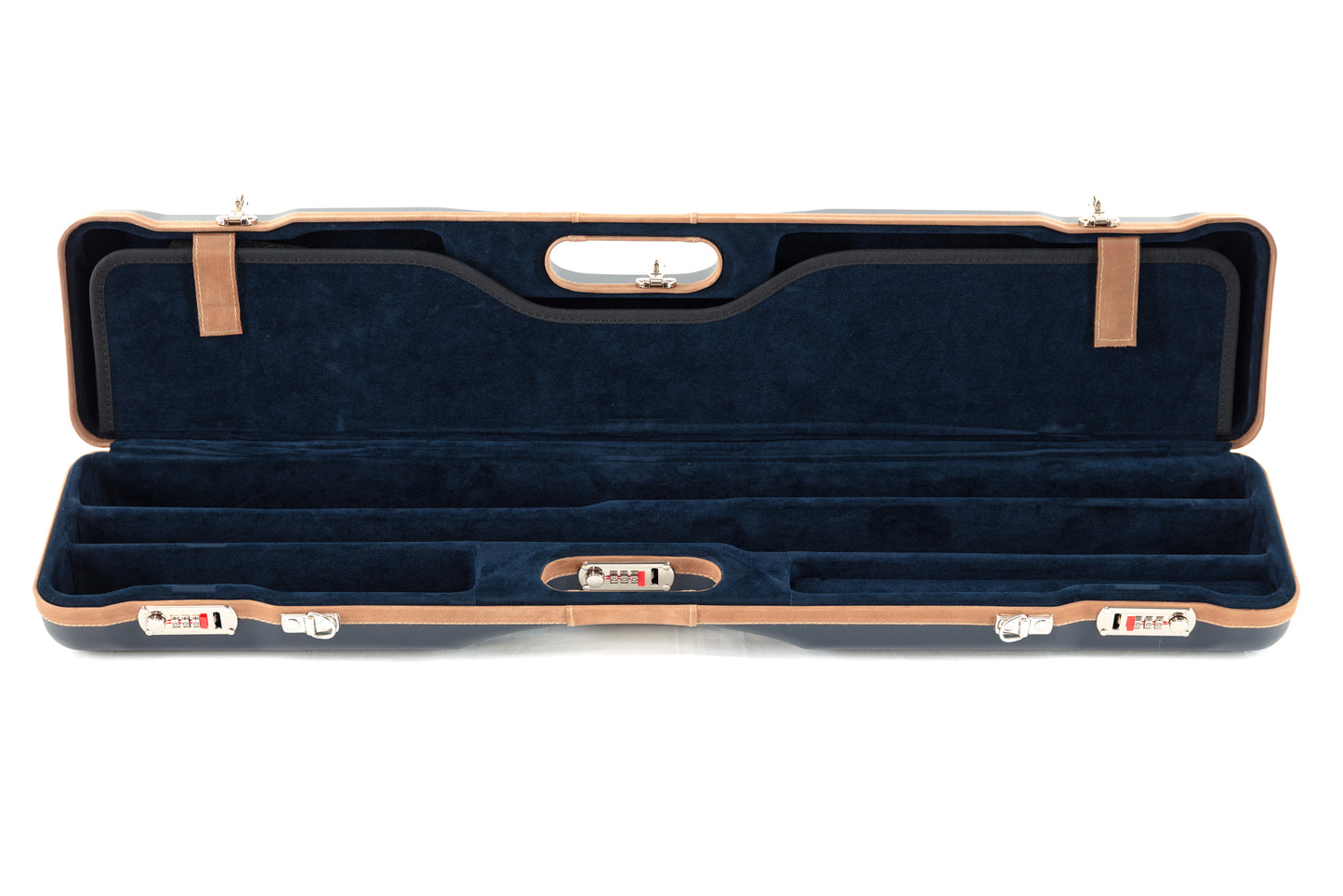 COLE EXCLUSIVE NEGRINI CASE | 16402-2C-LX COMPACT SPORTING COMBO | 1 O&U/2 FLAT RIB 32" BBLS + EXT. CHOKES | NAVY/TAN TRIM/NAV INT