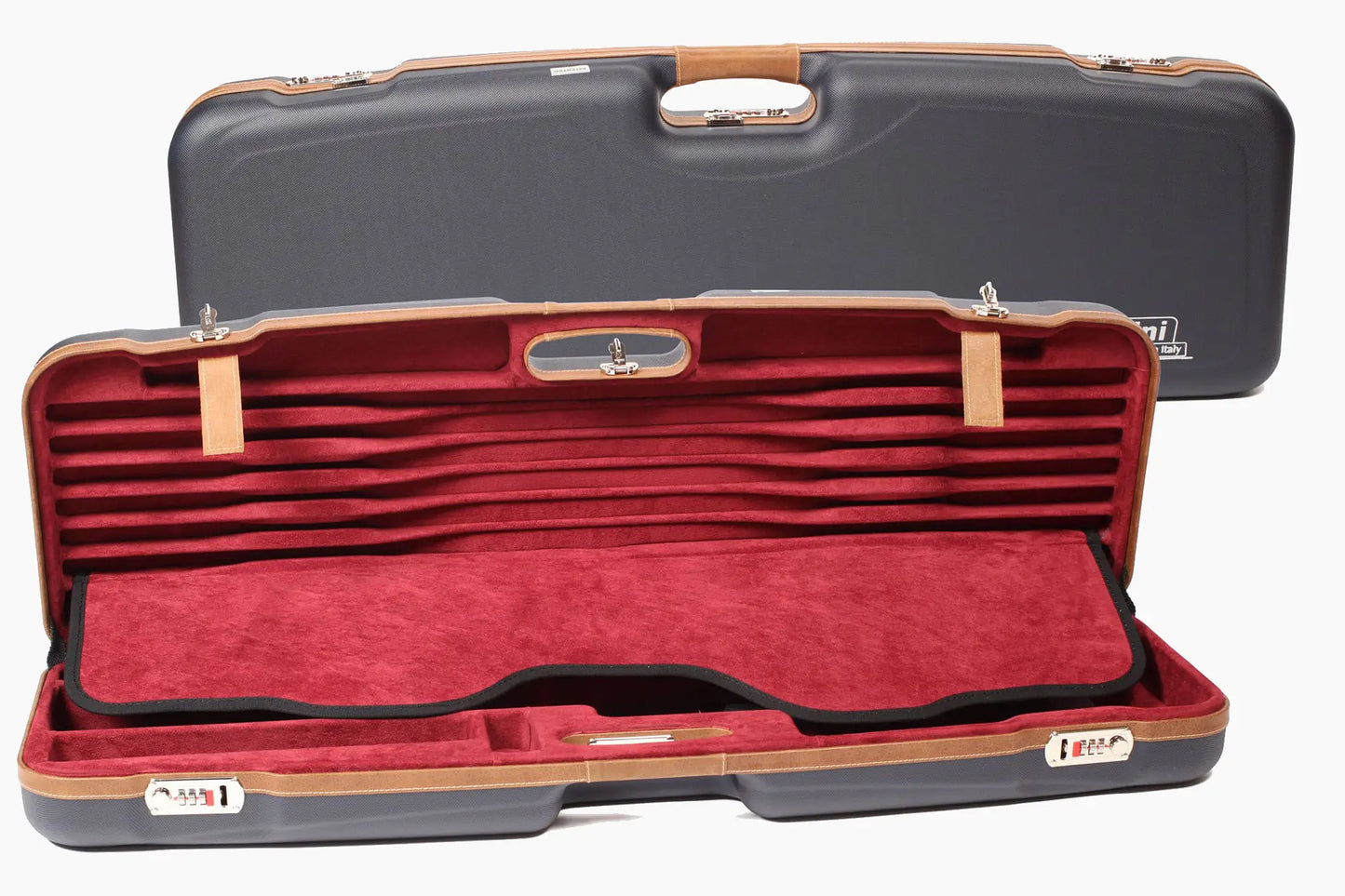 NEGRINI ACCESSORIES | NEGRINI CASE | 1622 SPORTING & FULL TUBE SET | 1 O&U / 1 HIGH RIB BARREL UP TO 32" | NAVY / TOBACCO LEATHER / NAVY