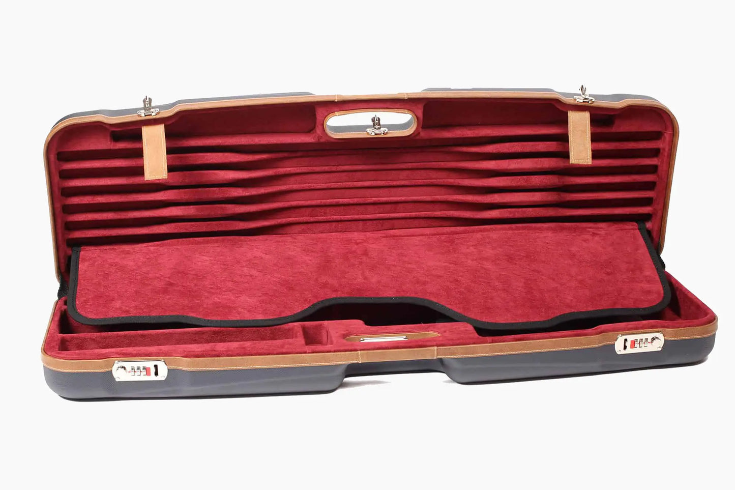 NEGRINI ACCESSORIES | NEGRINI CASE | 1622 SPORTING & FULL TUBE SET | 1 O&U / 1 HIGH RIB BARREL UP TO 32" | NAVY / TOBACCO LEATHER / NAVY