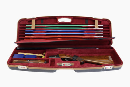 NEGRINI ACCESSORIES | NEGRINI CASE | 1622 SPORTING & FULL TUBE SET | 1 O&U / 1 HIGH RIB BARREL UP TO 32" | NAVY / TOBACCO LEATHER / NAVY