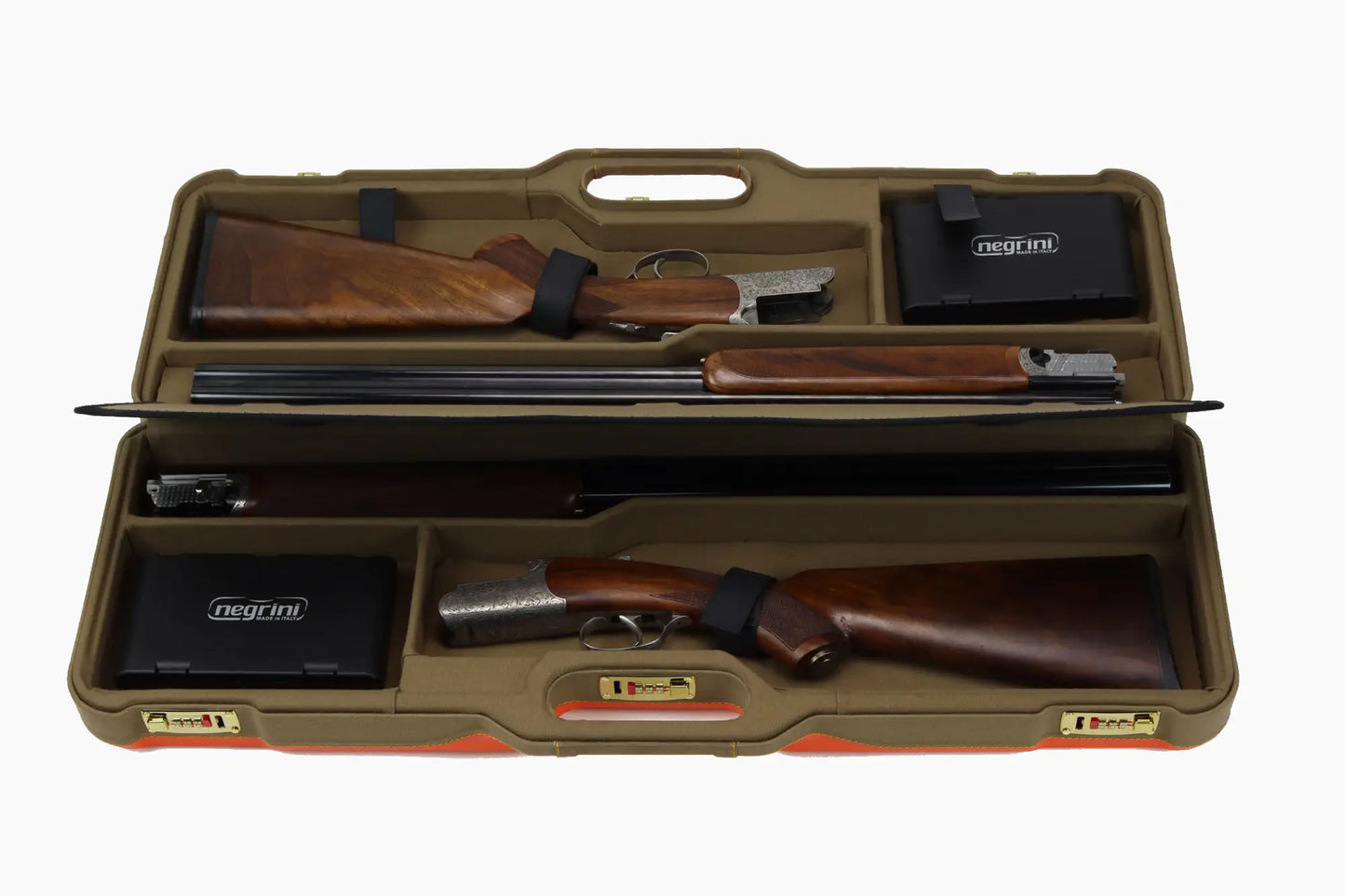 NEGRINI ACCESSORIES | NEGRINI CASE | 1670 UPLANDER | 2 O&U OR SXS / 2 LOW RIB BARREL UP TO 28" | BLAZE / KHAKI